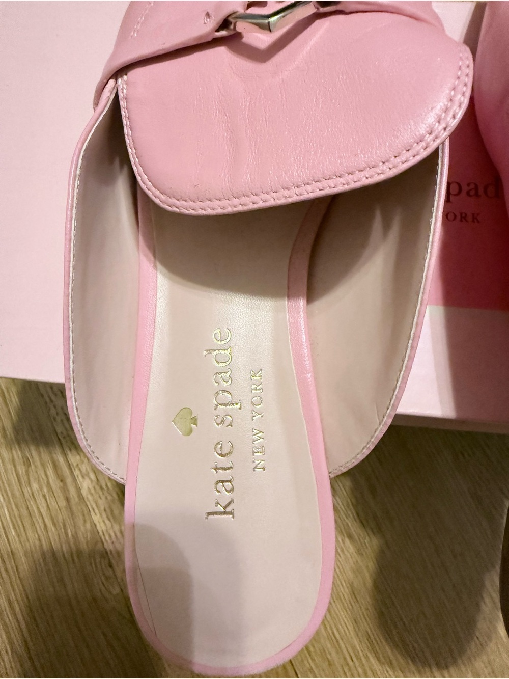 kate spade Pink Leather Backless Loafers with Gold Accent - Picture 3 of 5